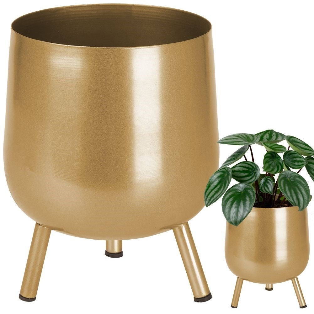 Three-legged pot in golden metal with non-slip coating