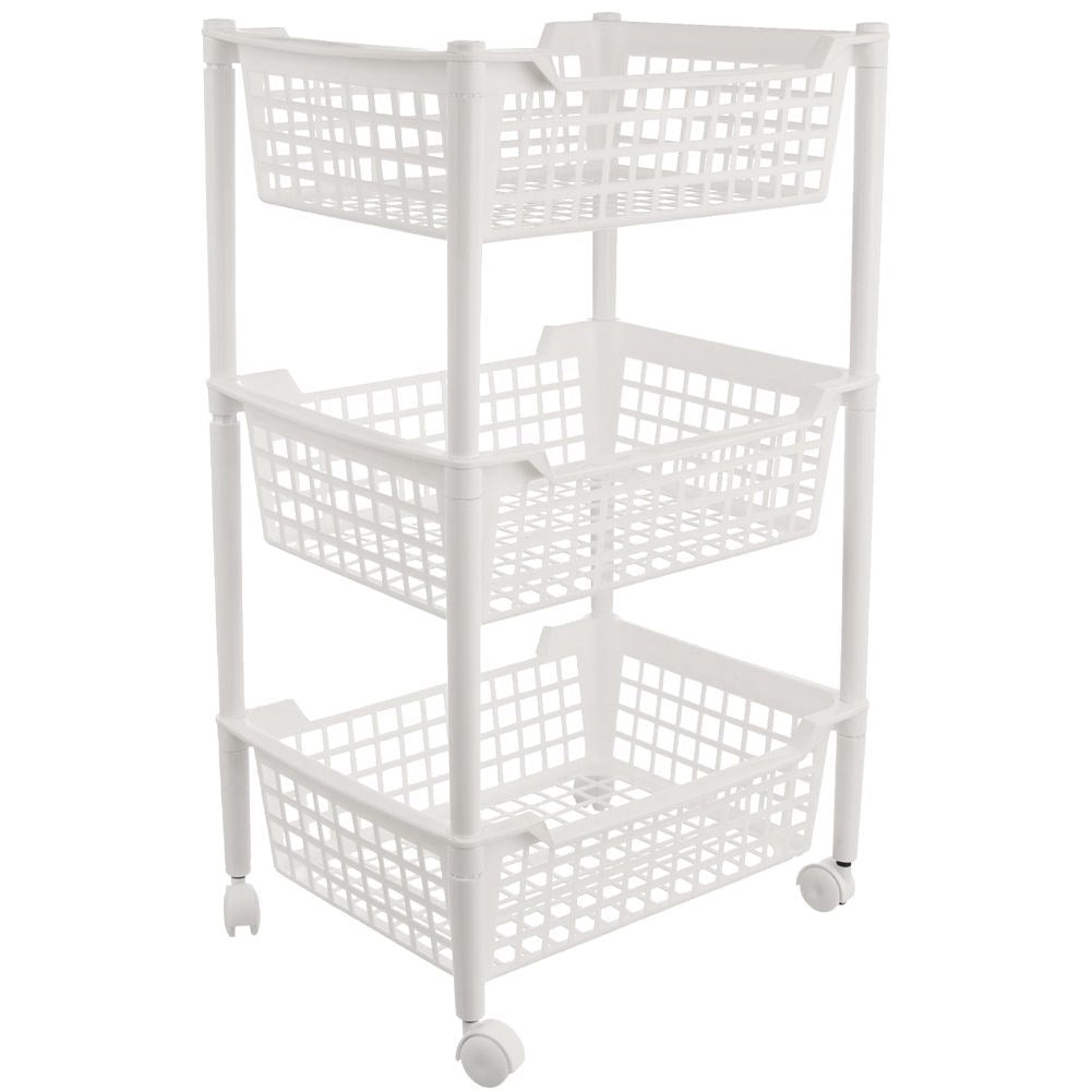 Three-level shelf on wheels for home, workshop & balcony