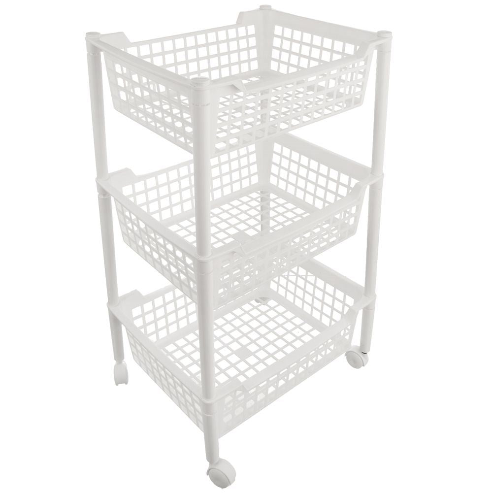Three-level shelf on wheels for home, workshop & balcony