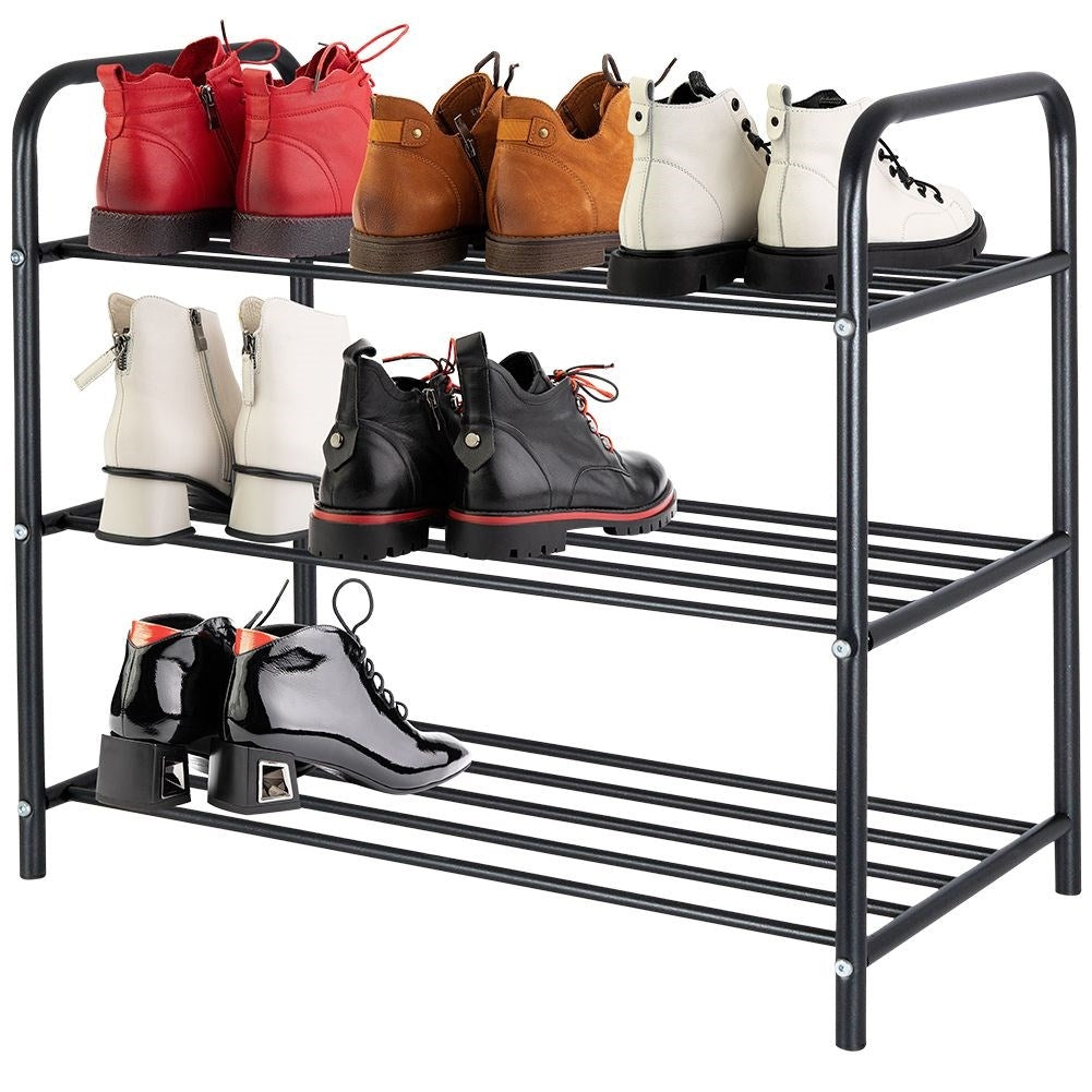 Three-level shoe shelf in black metal