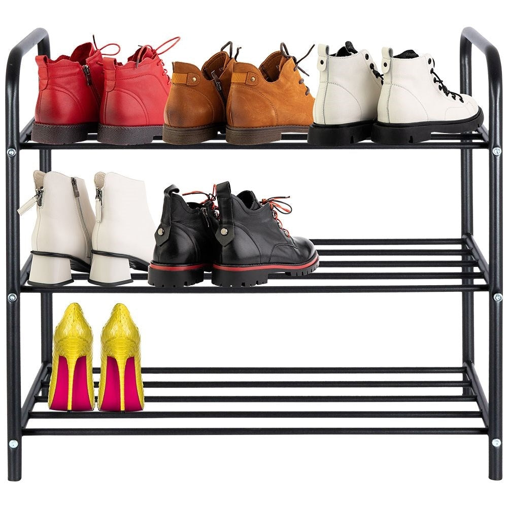 Three-level shoe shelf in black metal