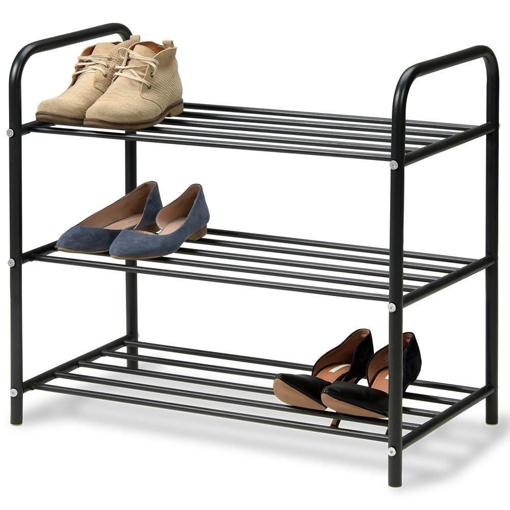 Three-level shoe shelf in black metal