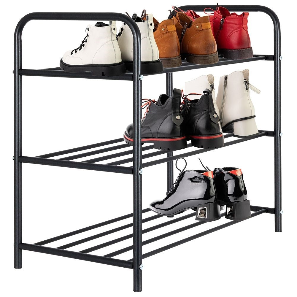 Three-level shoe shelf in black metal