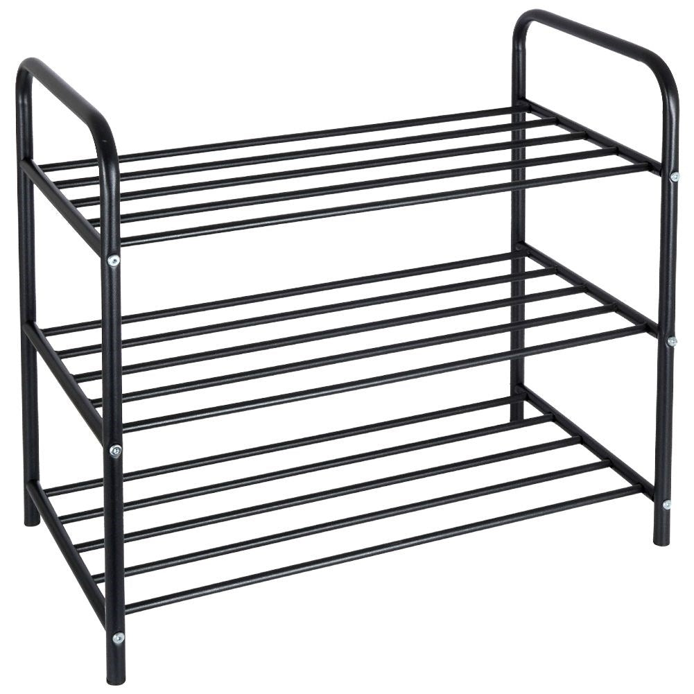 Three-level shoe shelf in black metal
