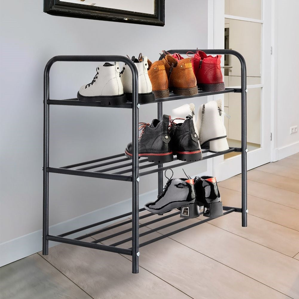 Three-level shoe shelf in black metal