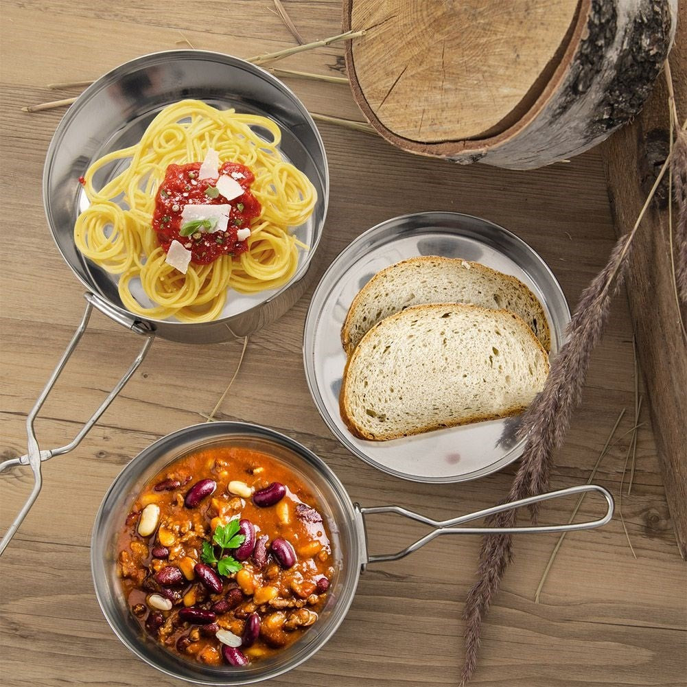 Three-piece Camping Lunch Box in Stainless Steel for Adventure