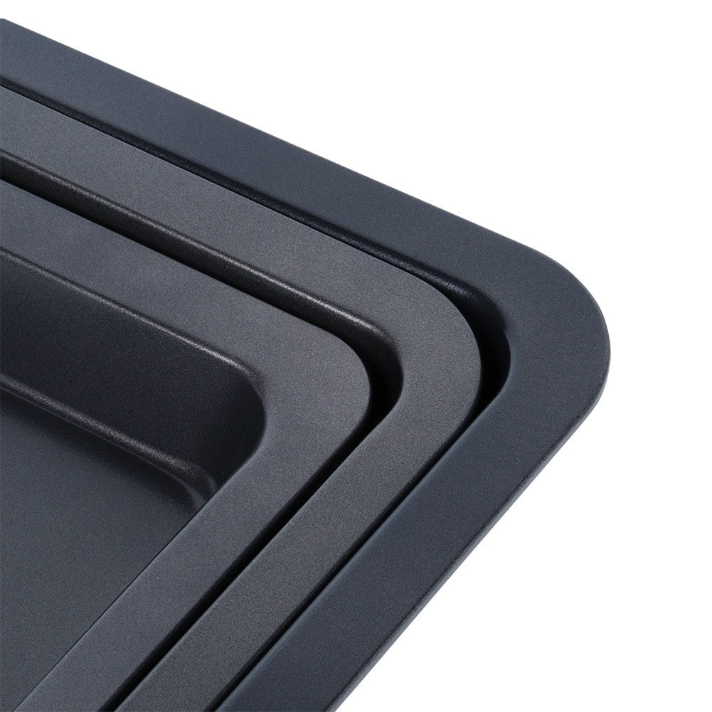 Three rectangular baking trays with non-stick coating