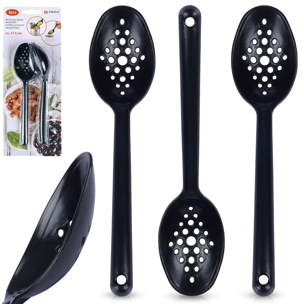 Three slotted spoons 17.5 cm - Perfect for olives, corn, peas