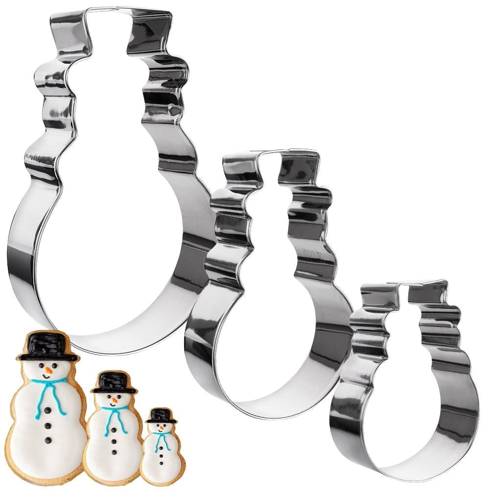 Three stainless steel snowman molds for Christmas baking