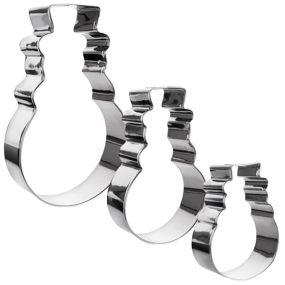 Three stainless steel snowman molds for Christmas baking