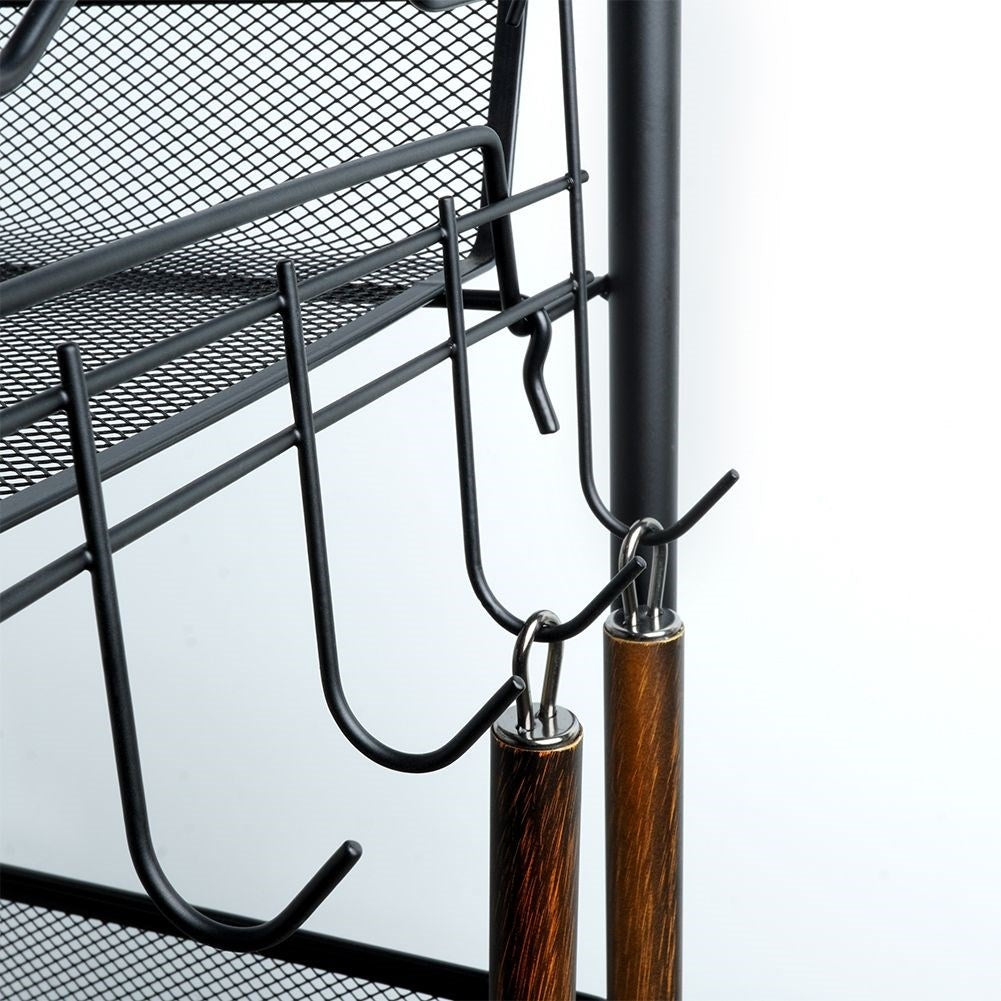Three-story black metal cart on wheels for home, workshop & office