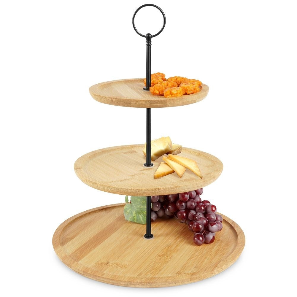 Three-tier bamboo cookie tray for cookies, fruit and snacks