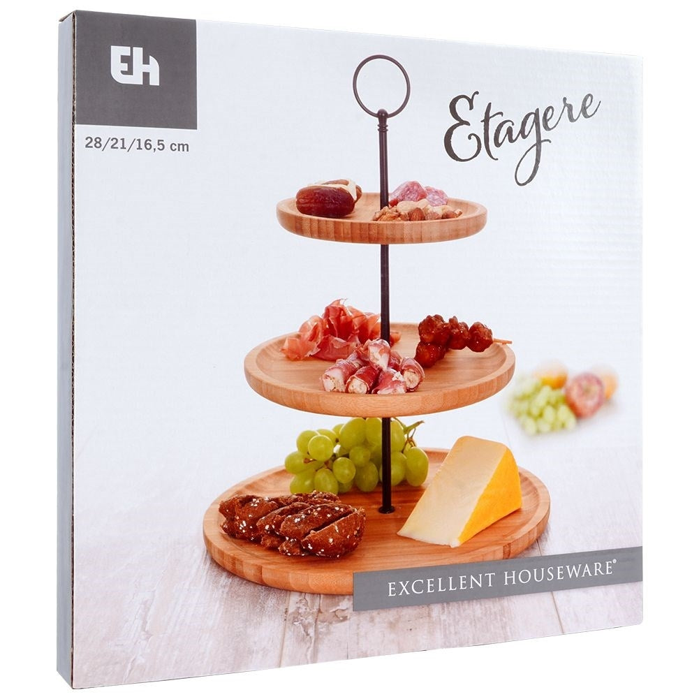 Three-tier bamboo cookie tray for cookies, fruit and snacks