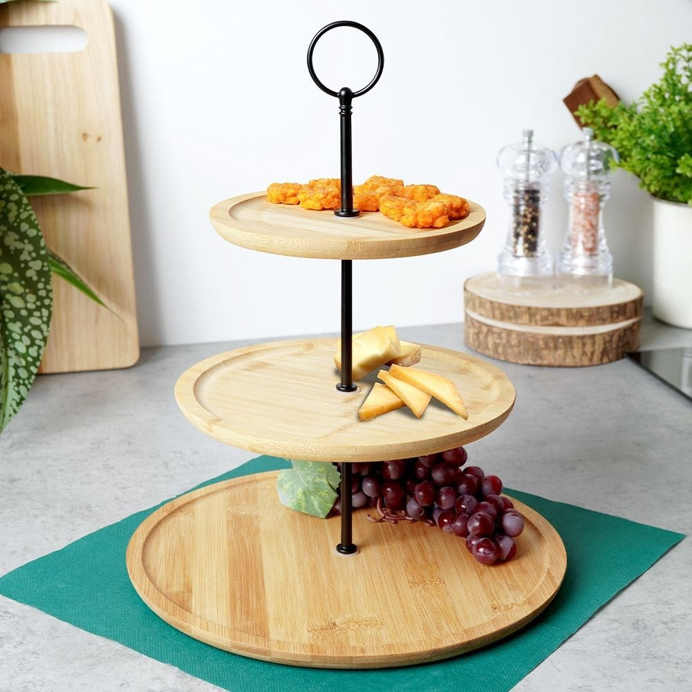 Three-tier bamboo cookie tray for cookies, fruit and snacks