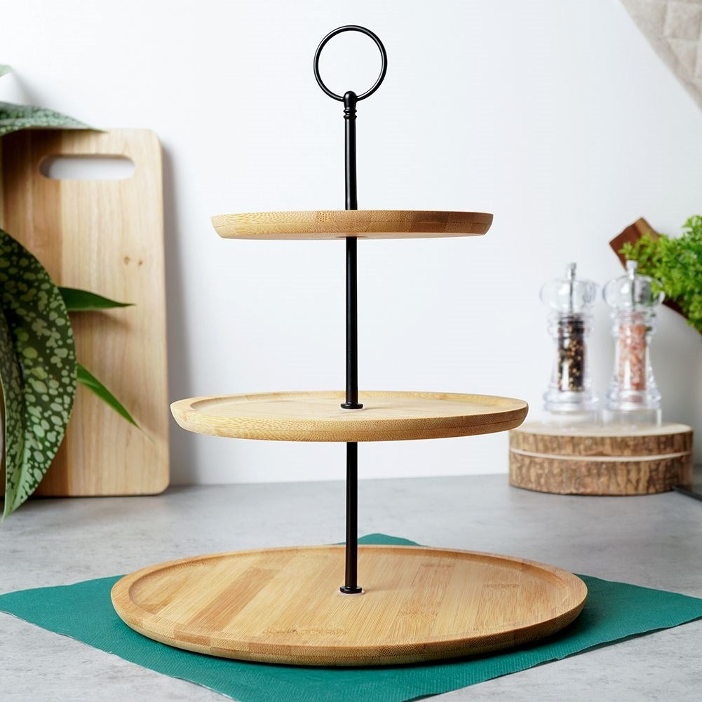 Three-tier bamboo cookie tray for cookies, fruit and snacks