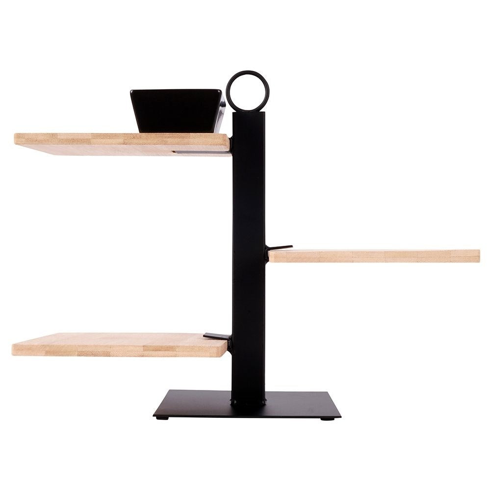 Three-tier serving tray in bamboo for charcuterie, cheese and snacks