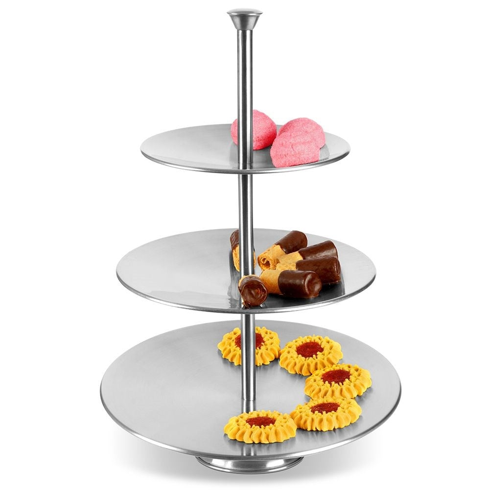 Three-tier stainless steel cake plate for elegant serving