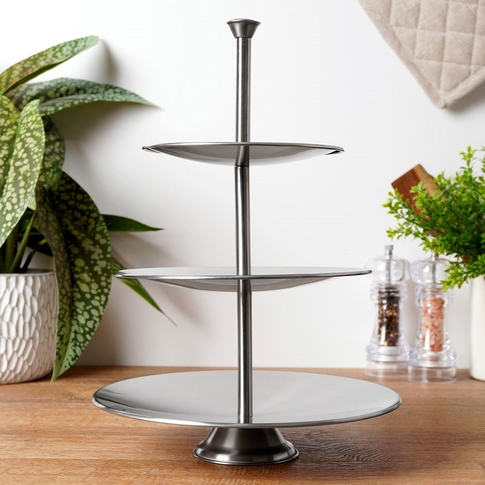 Three-tier stainless steel cake plate for elegant serving