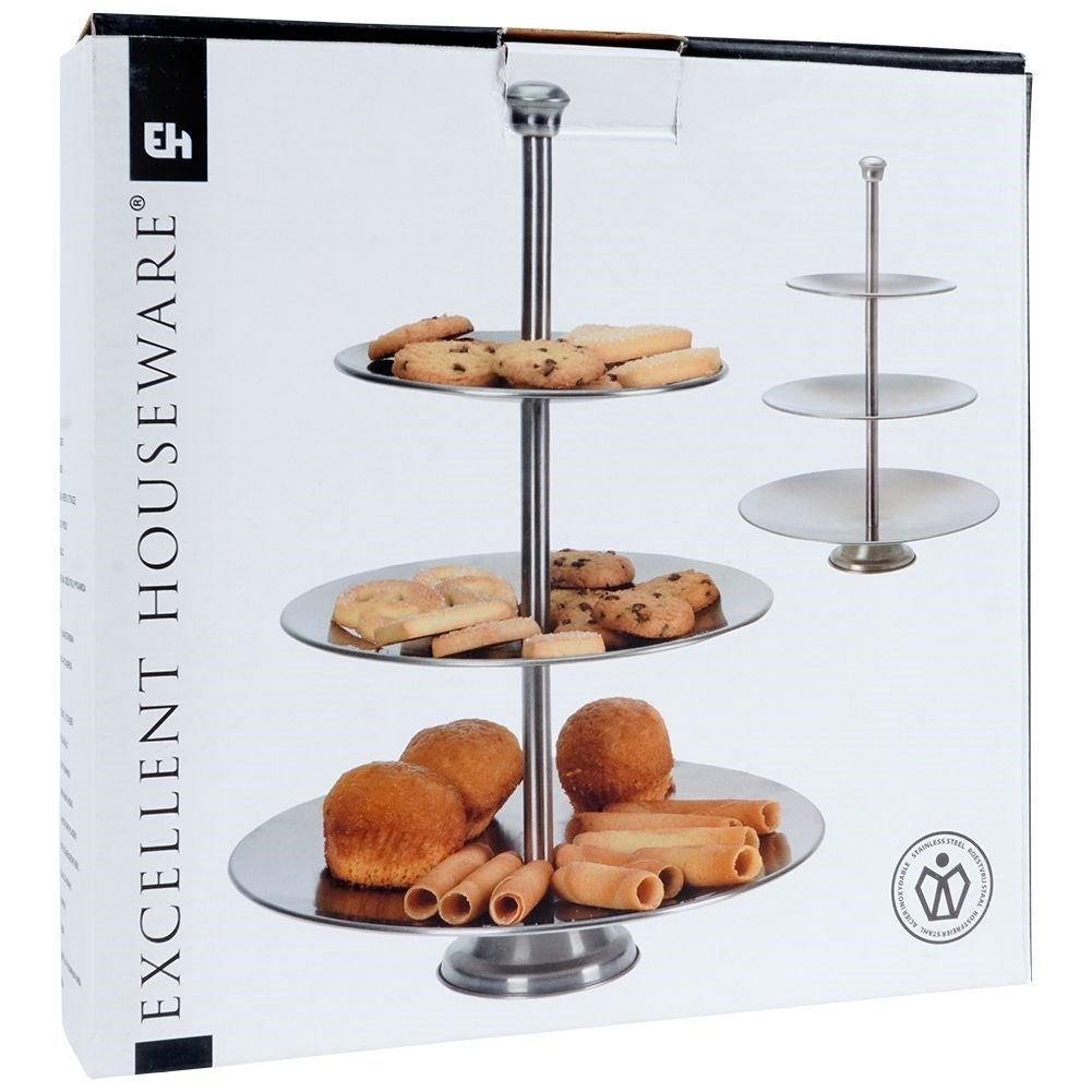 Three-tier stainless steel cake plate for elegant serving