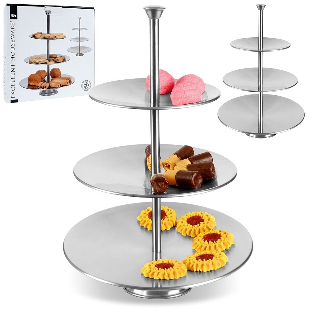 Three-tier stainless steel cake plate for elegant serving