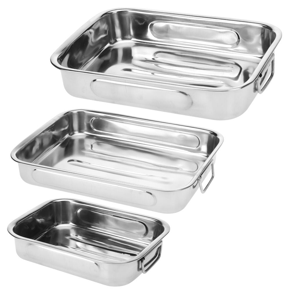 Three universal steel baking trays for versatile baking