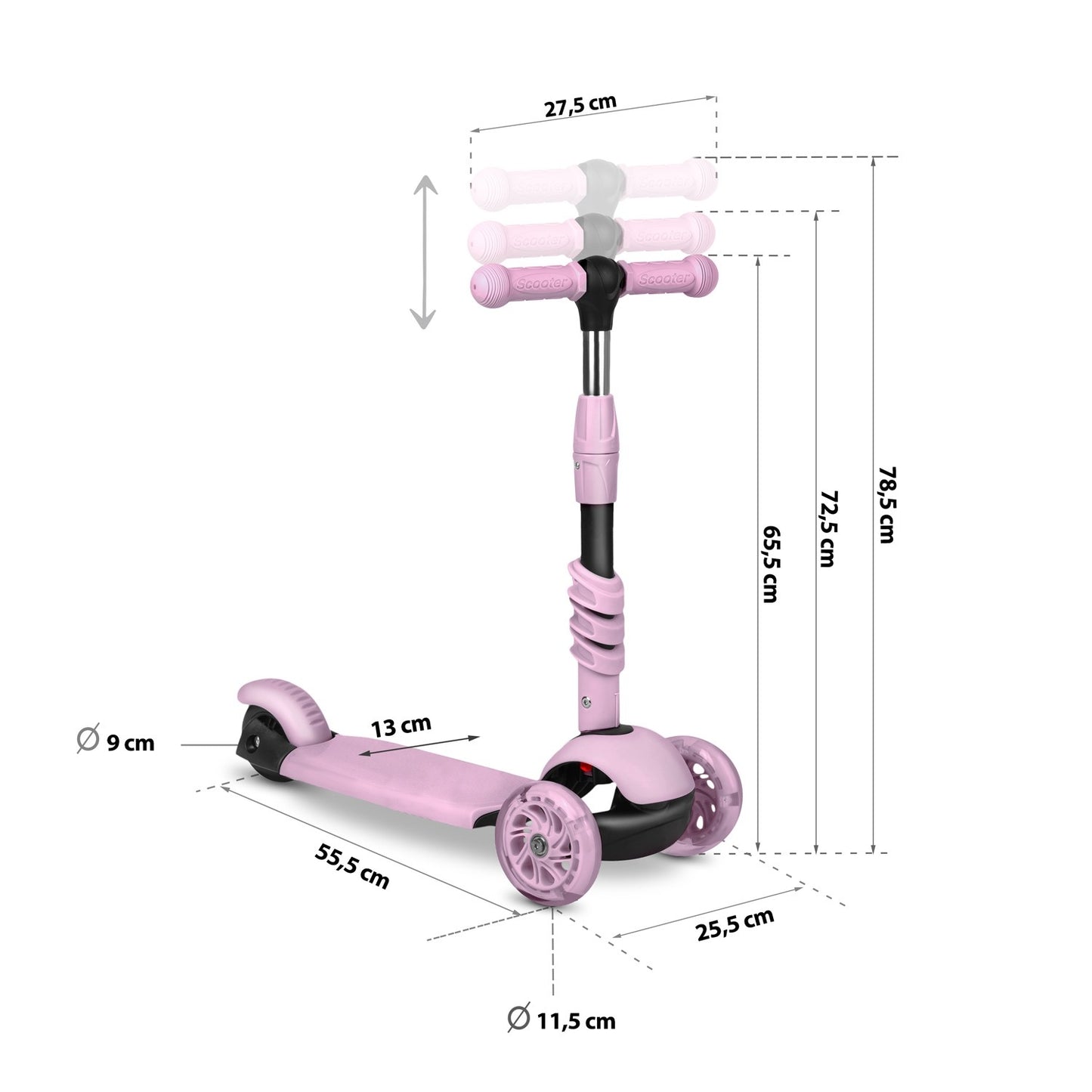 Three-wheeled Scooter Ricokids Cubi - Pink