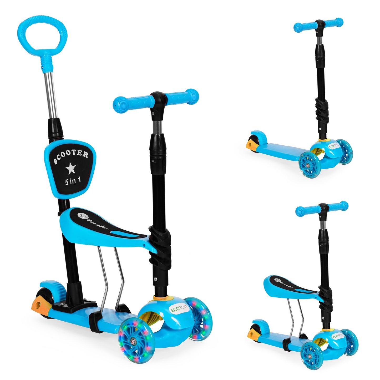 Three-wheeled scooter with light-up wheels LED,3-in-1 Balance - blue ECOTOYS