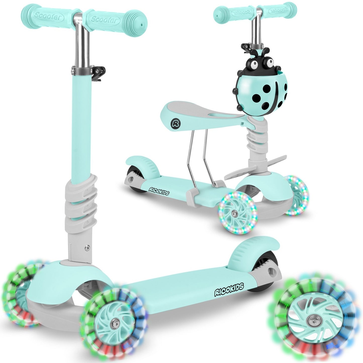 Three-wheel scooter Ricokids Buggy - Mint green