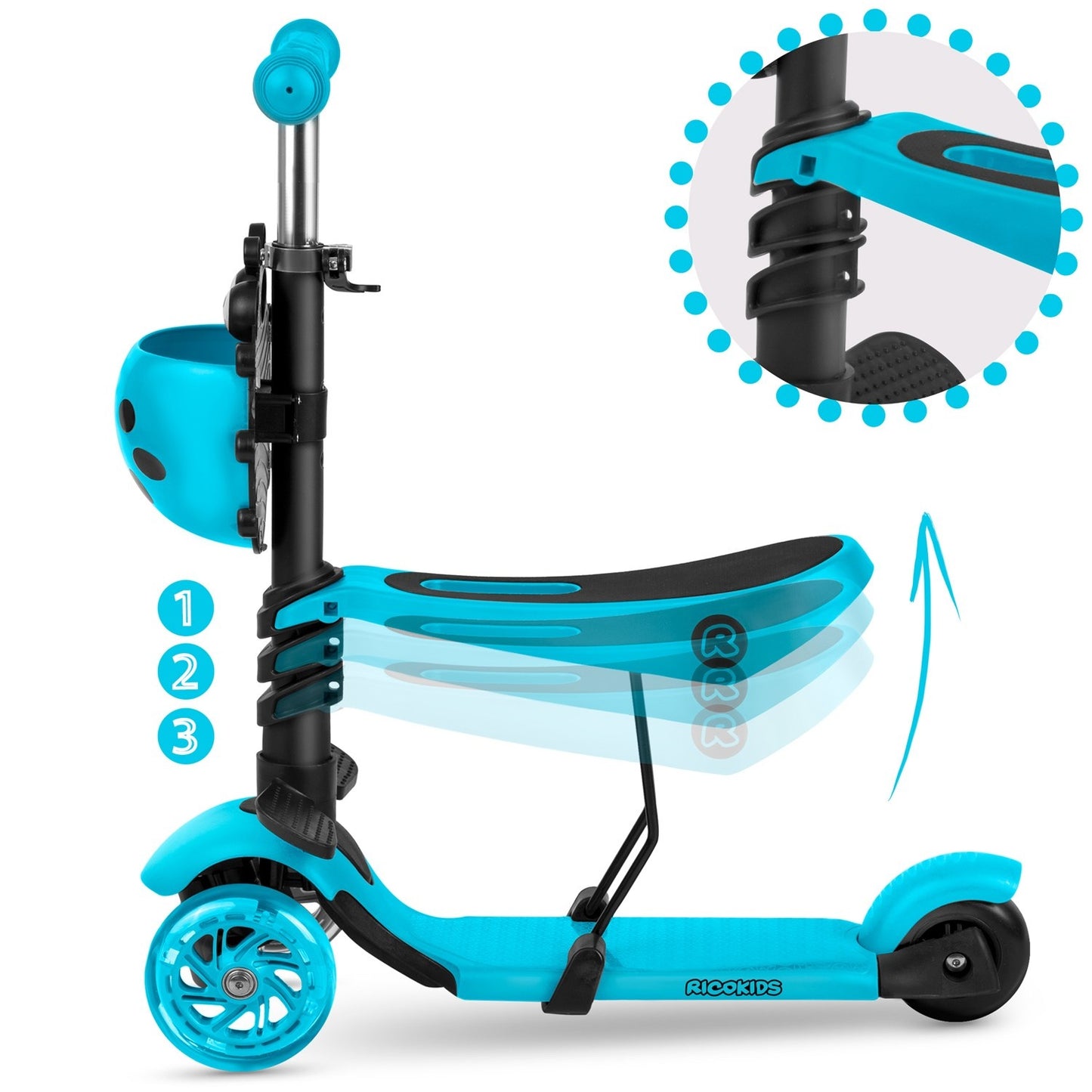 Three-wheel scooter Ricokids Buggy - turquoise