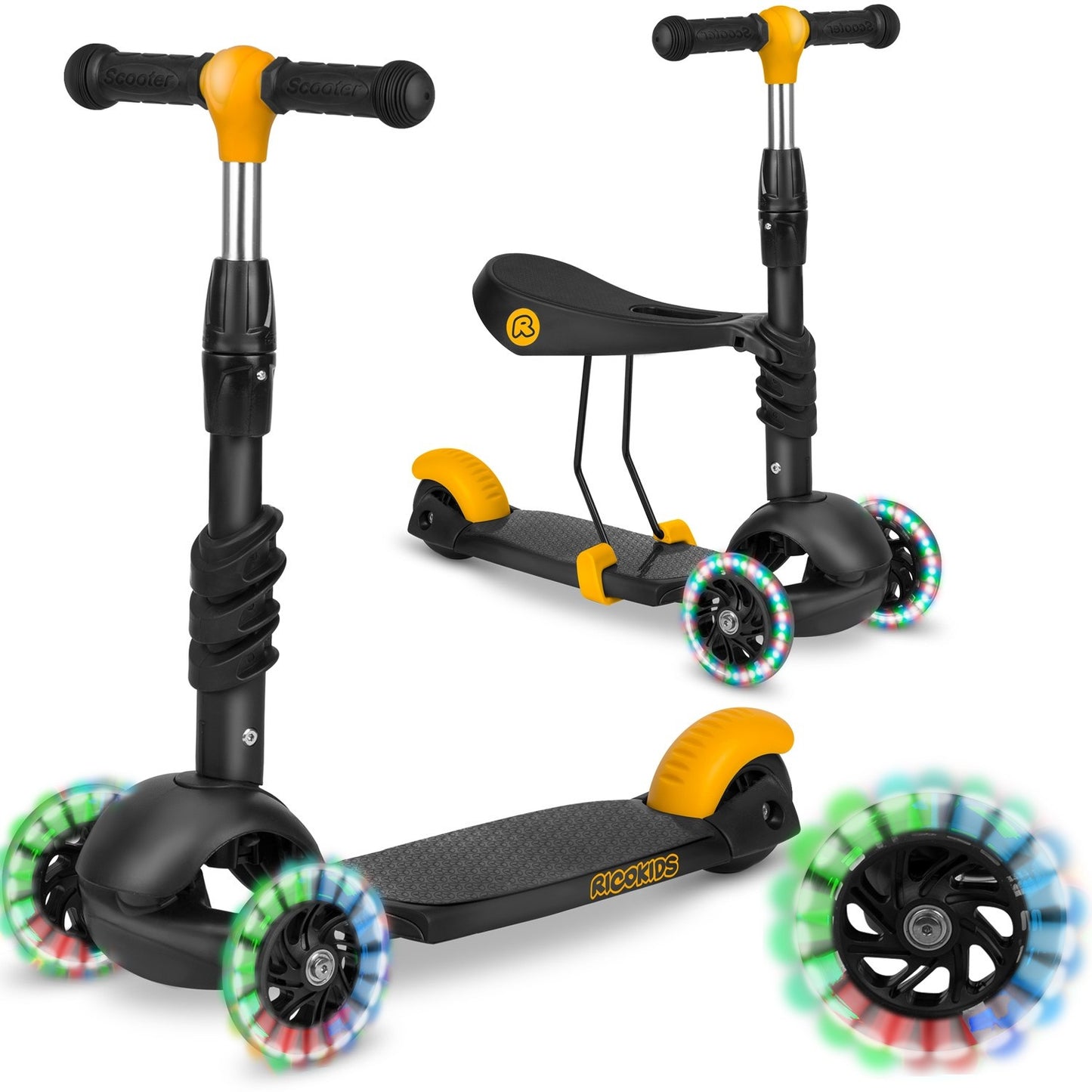 Three-wheel scooter Ricokids Cubi - black and orange