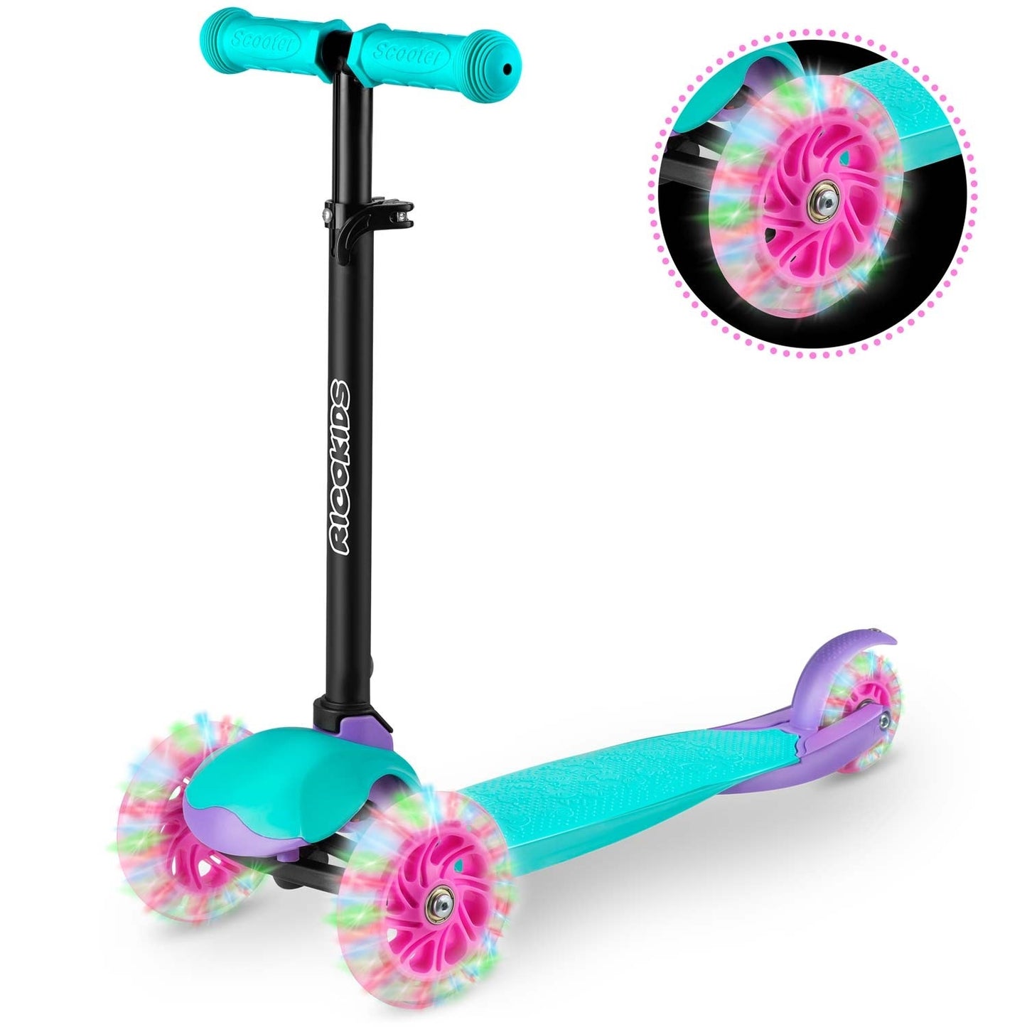 Three-wheel scooter Ricokids Loco - turquoise and pink