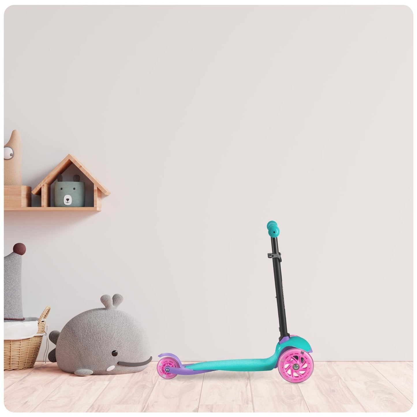 Three-wheel scooter Ricokids Loco - turquoise and pink
