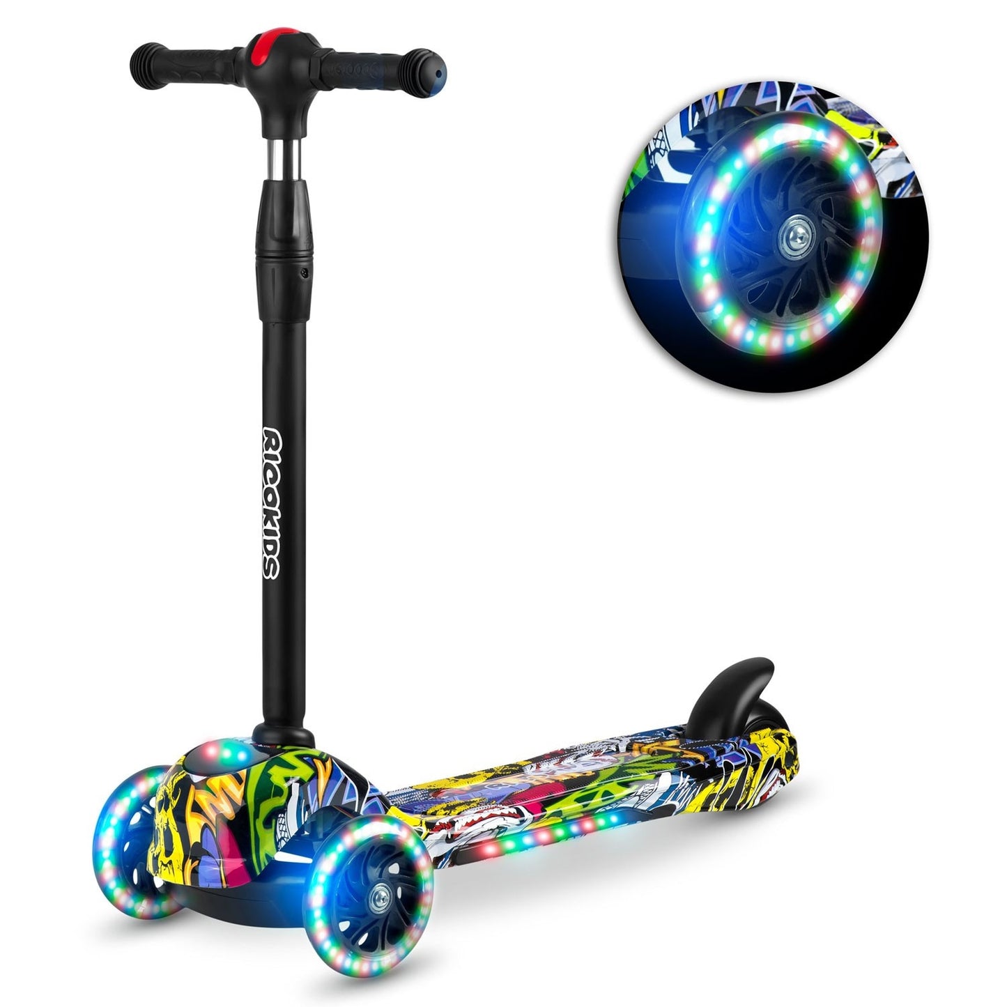 Three-wheel scooter Ricokids Piko - black with colorful patterns