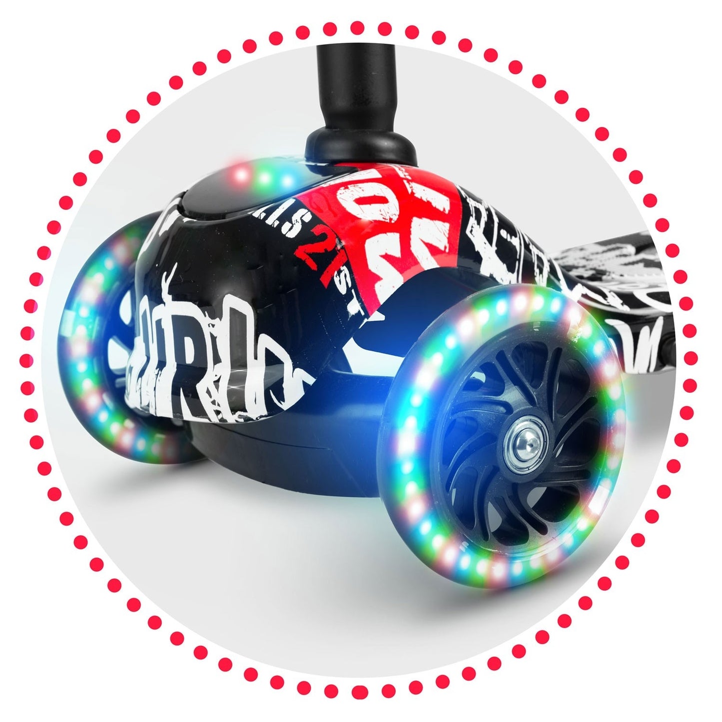 Three-wheel scooter Ricokids Piko - black with white-red pattern