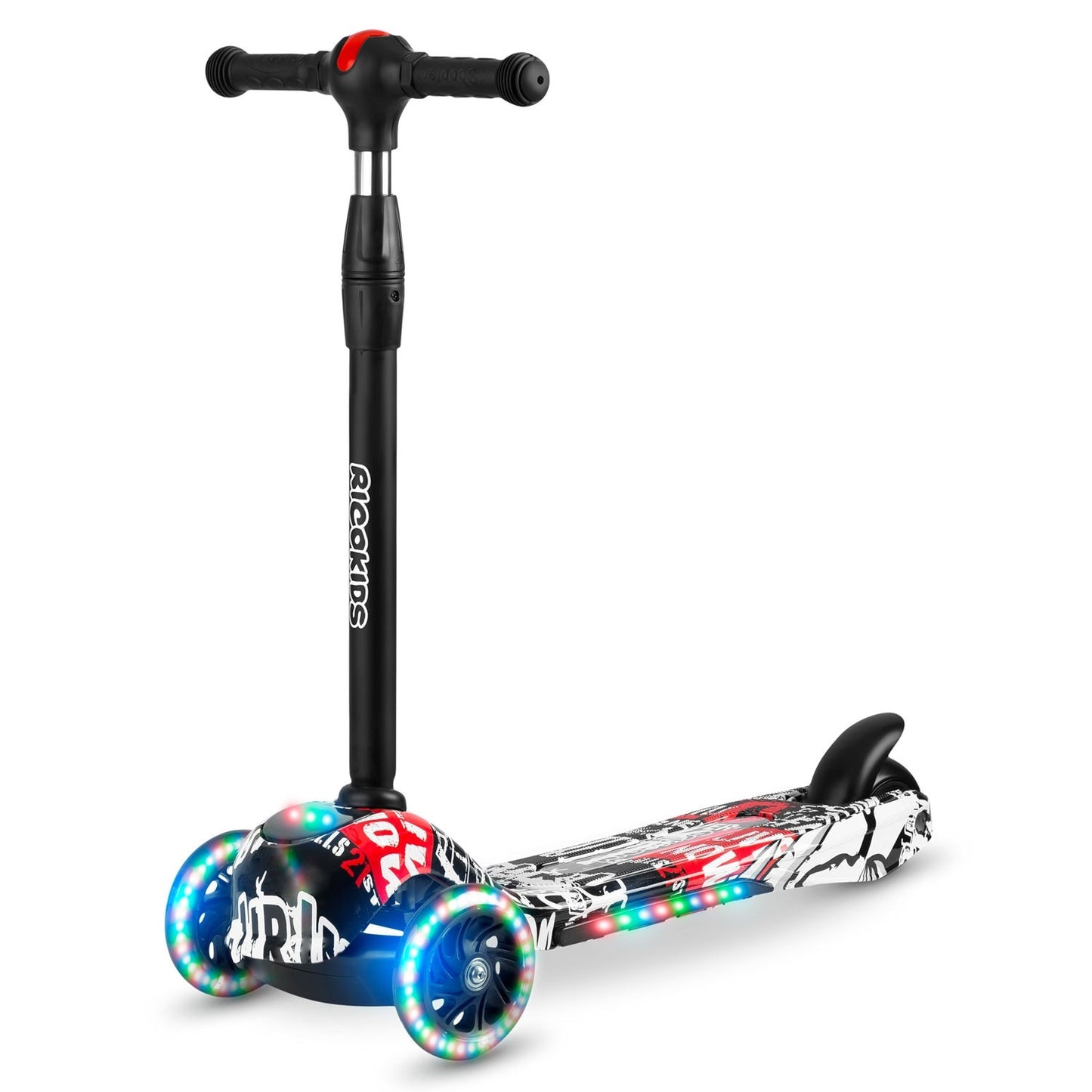 Three-wheel scooter Ricokids Piko - black with white-red pattern