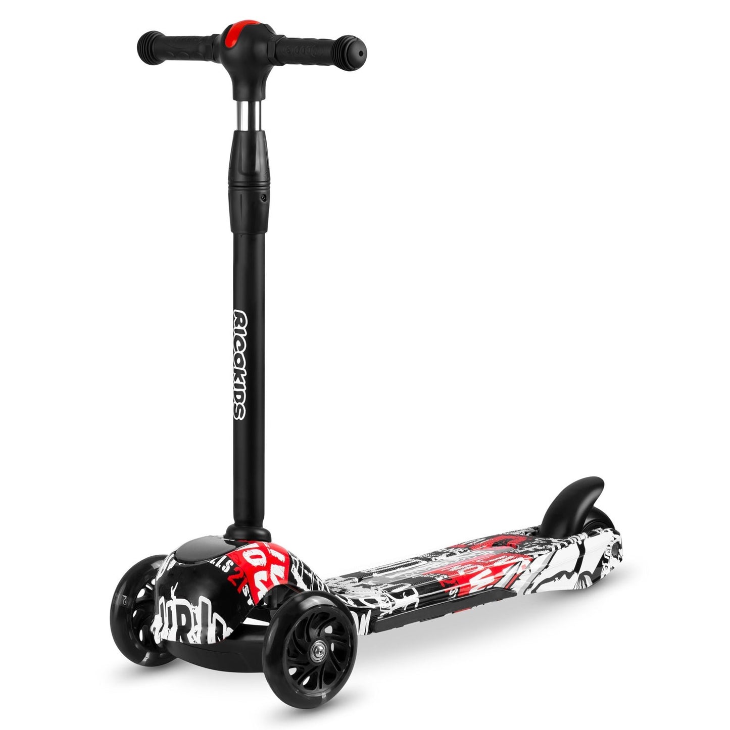 Three-wheel scooter Ricokids Piko - black with white-red pattern
