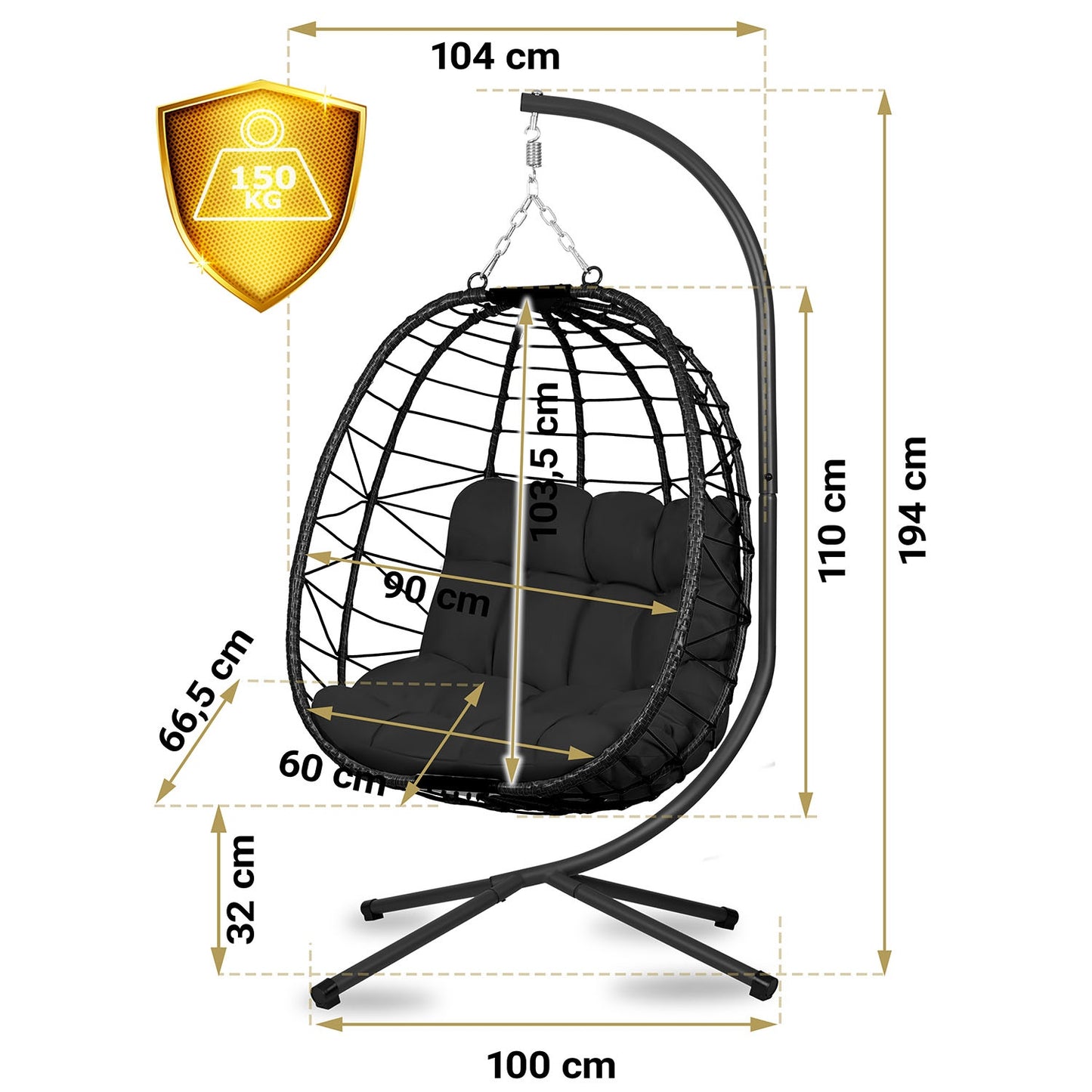 Tihuana black hanging garden chair + black cushions Sofotel