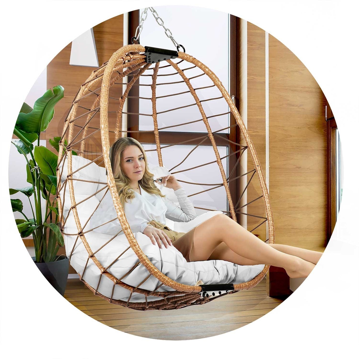 Tihuana brown hanging garden chair + grey cushions Sofotel