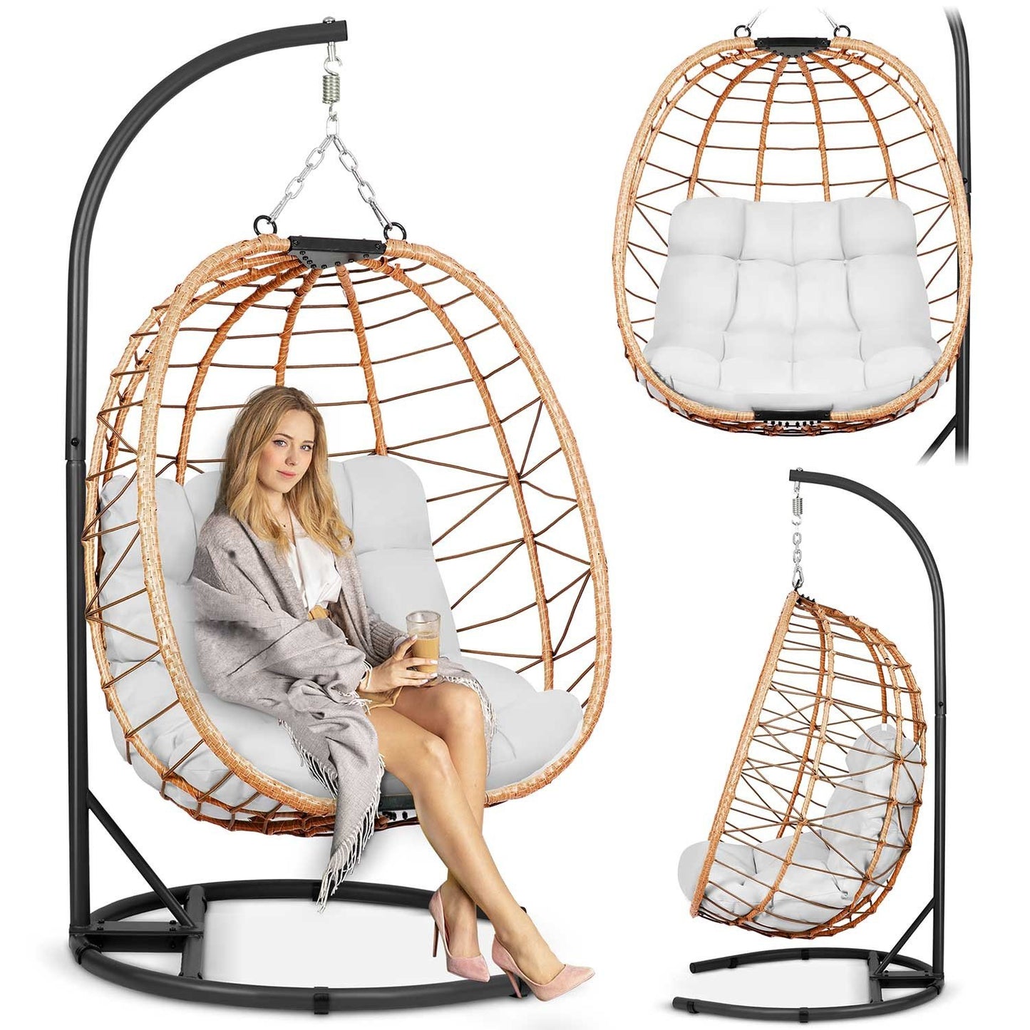 Tihuana brown hanging garden chair + grey cushions Sofotel