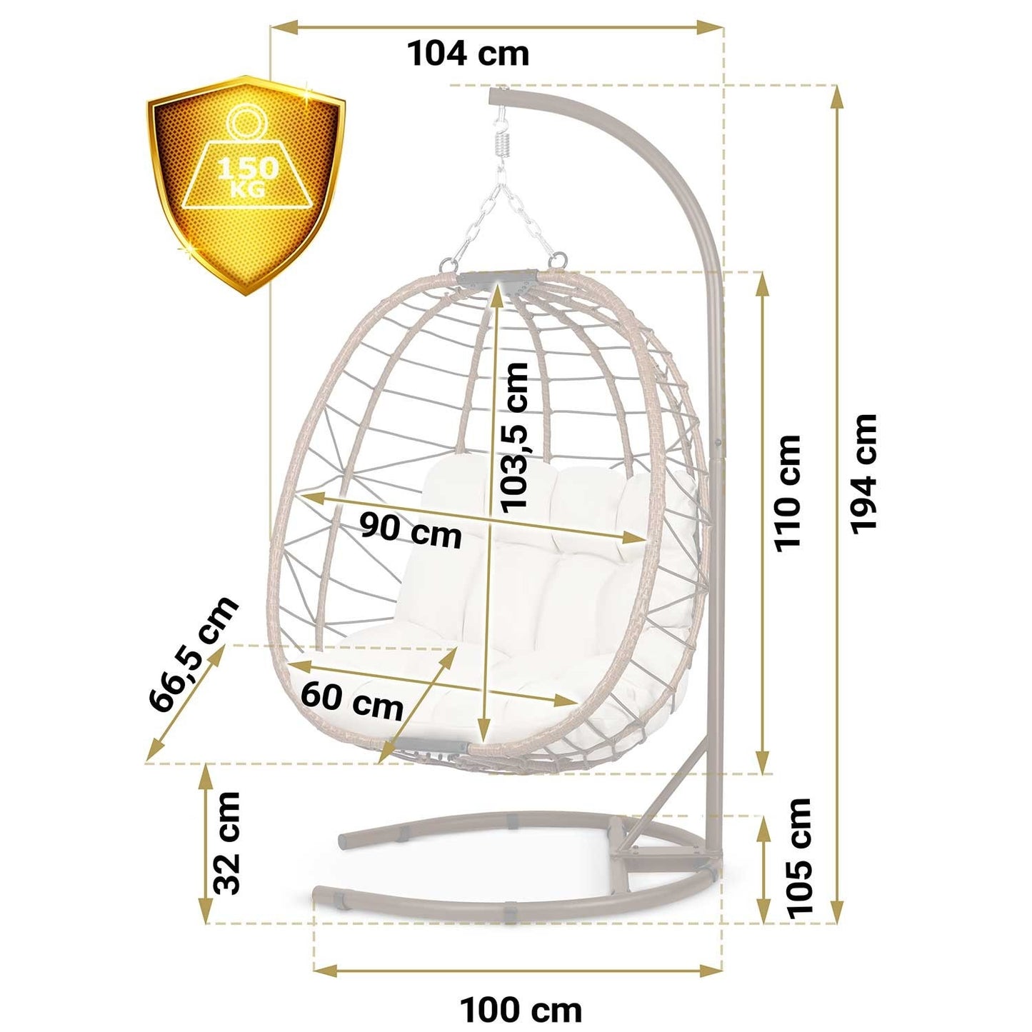 Tihuana brown hanging garden chair + light beige cushions Sofotel