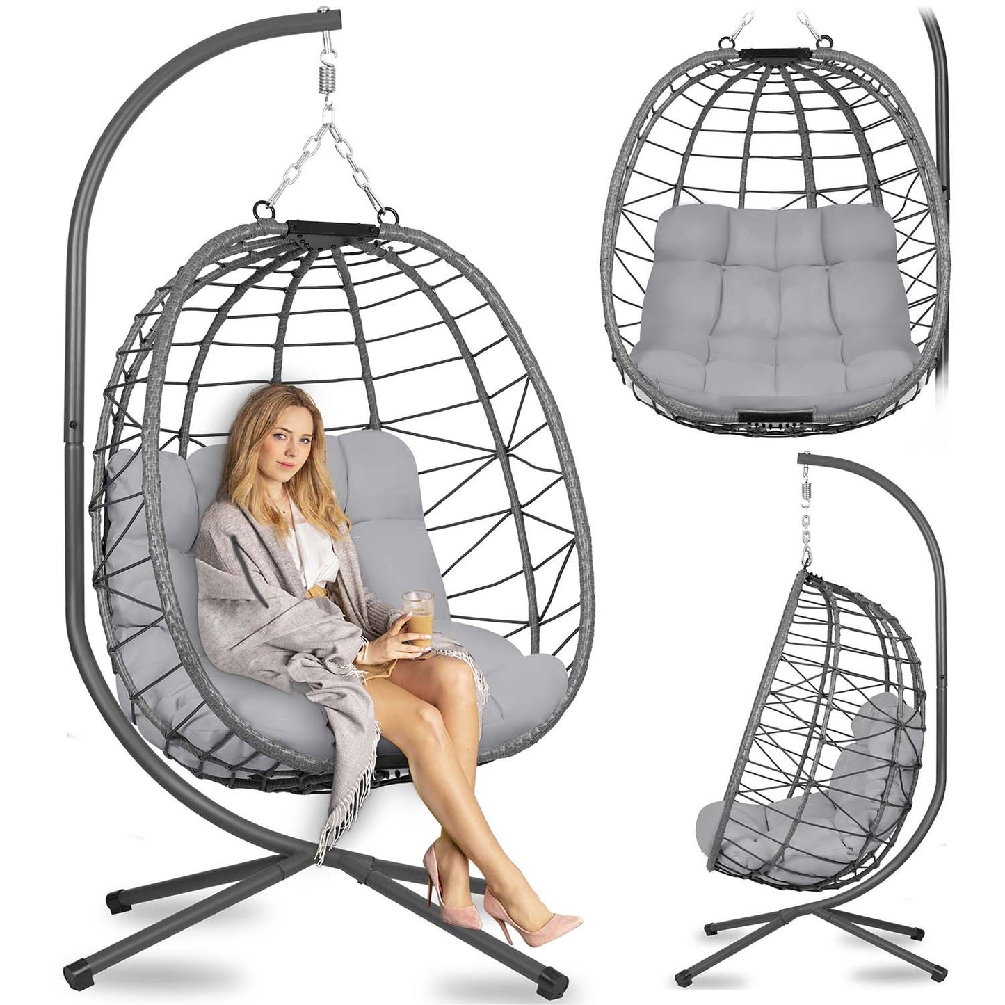 Tihuana gray hanging garden chair + gray Sofotel cushions