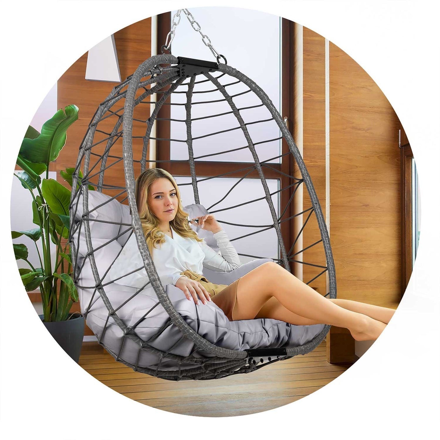 Tihuana gray hanging garden chair + gray Sofotel cushions