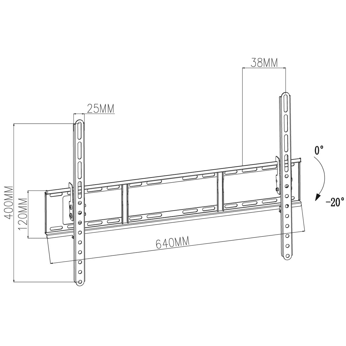 Tiltable TV wall mount | 37-70 " | Maximum screen weight supported: 35 kg | Can be tilted: 20 ° | Minimum wall distance: 38 mm | Steel | Black