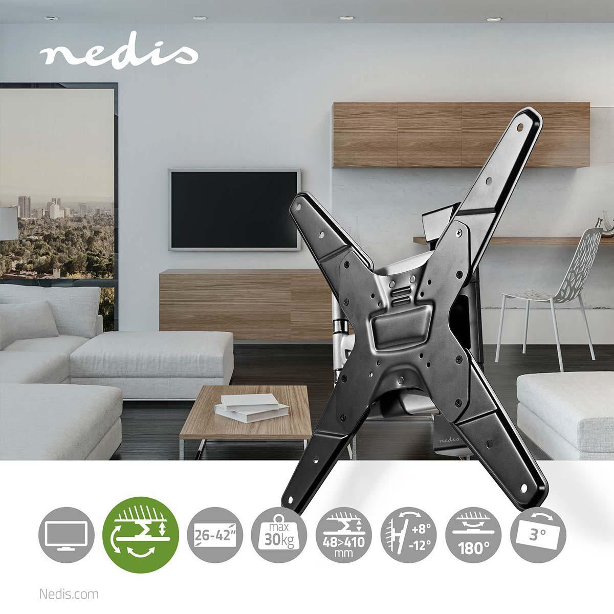 Tilt and swivel TV wall mount | 23-55 " | Maximum Screen Weight Supported: 30kg | Tiltable | Rotatable | Minimum Wall Distance: 48mm | Maximum Wall Distance: 410mm | 3 Pivot Point(s) | Steel | Black