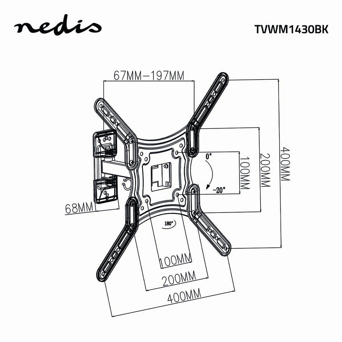 Tilt and swivel TV wall mount | 23-55 " | Maximum Screen Weight Supported: 30kg | Tiltable | Rotatable | Minimum Wall Distance: 67mm | Maximum Wall Distance: 197mm | 2 Pivot Point(s) | ABS / Steel | Black