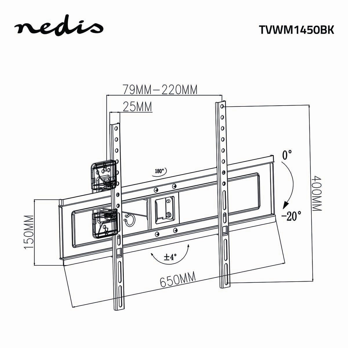 Tilt and swivel TV wall mount | 37-70 " | Maximum Screen Weight Supported: 35kg | Tiltable | Rotatable | Minimum Wall Distance: 79mm | Maximum Wall Distance: 220mm | 2 Pivot Point(s) | ABS / Steel | Black