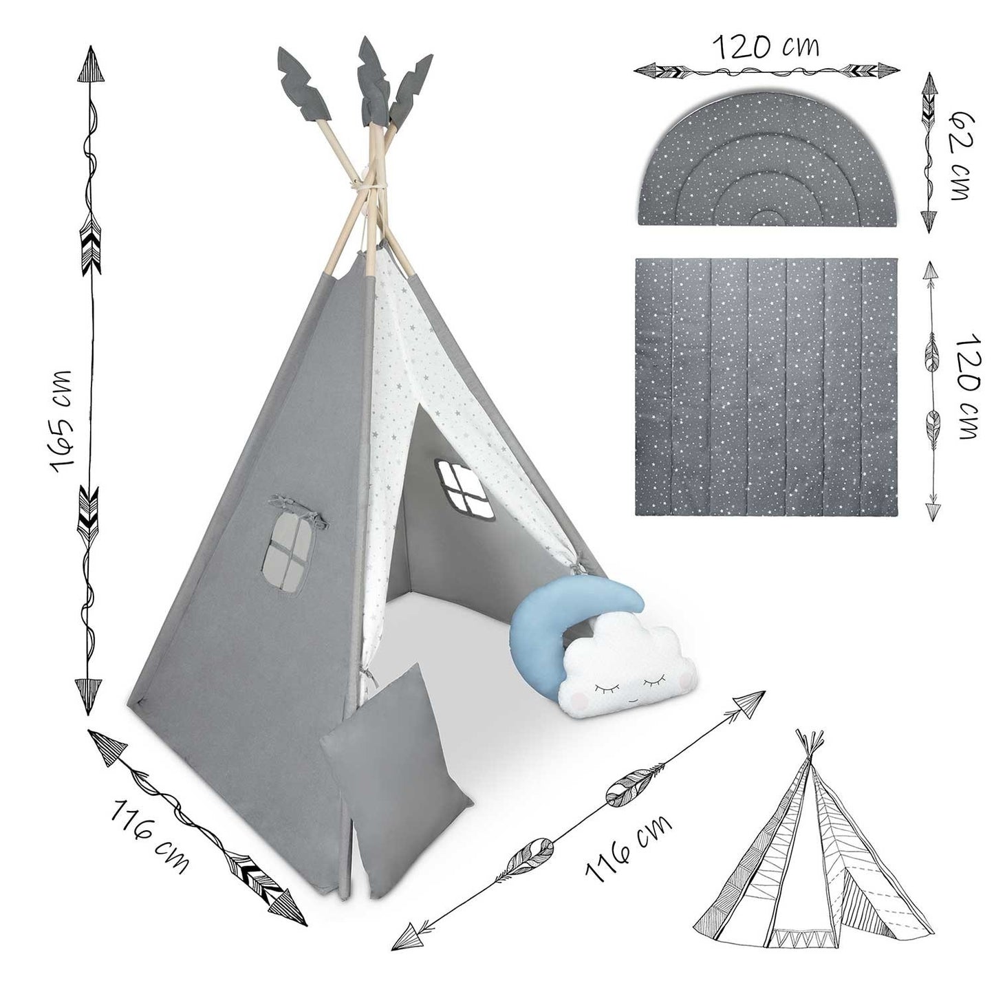 Tipi tent for children NK-406 Nukido - gray
