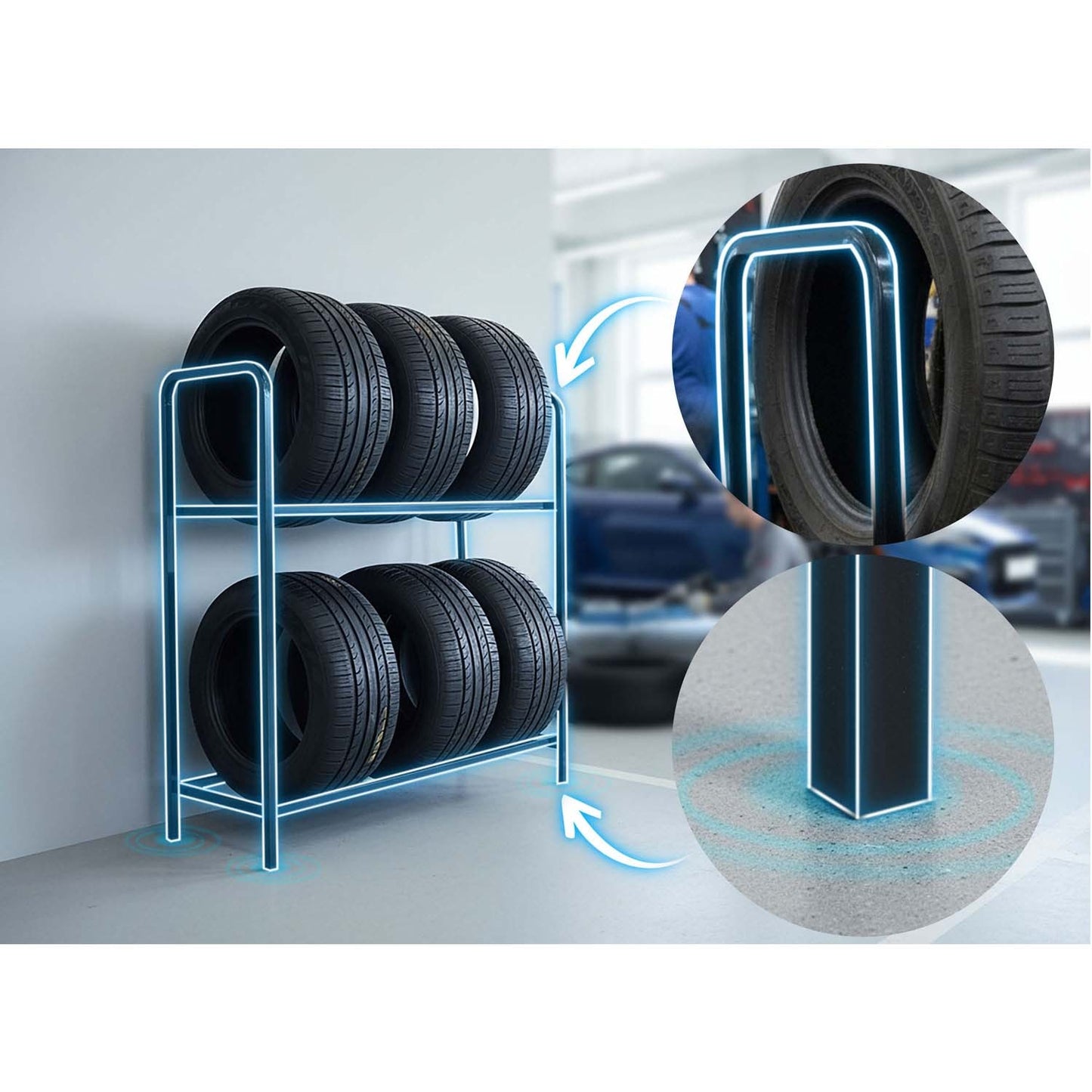 Tire rack, wheel rack, metal shelf for 8 tires, Humberg HM-386