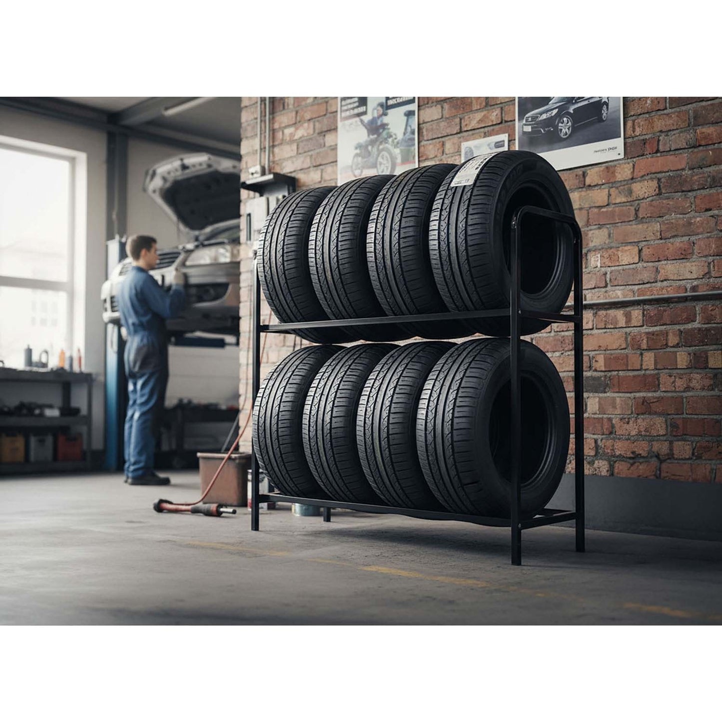 Tire rack, wheel rack, metal shelf for 8 tires, Humberg HM-386