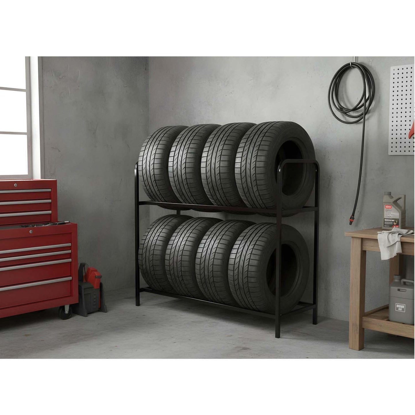 Tire rack, wheel rack, metal shelf for 8 tires, Humberg HM-386